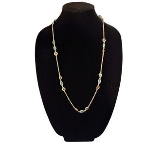 Station Necklace Gold Tone Blue Green Yellow Gemstone Chain Necklace‎ SKUJ050